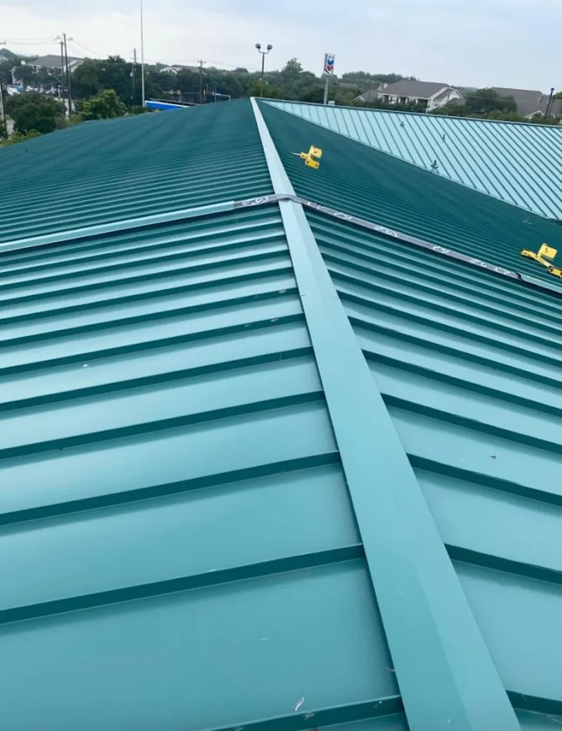 Green commercial metal roof ridge and valley for Metal Roof Repair in Rockwall